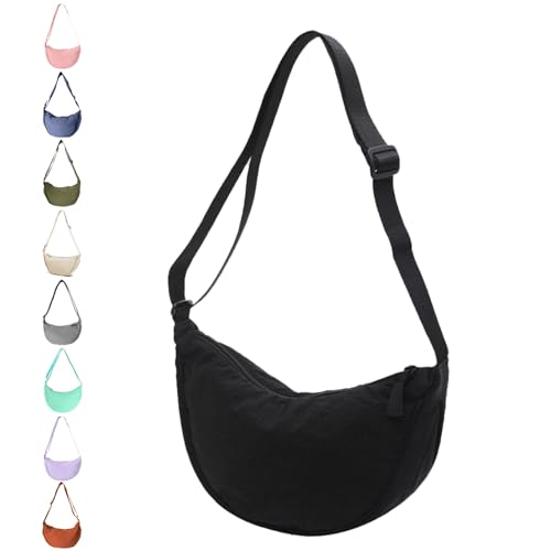 JENCVNL Damen Halbmond Tasche Nylon Crossbody Bag Damen Crossbody Moon Bag Crossbody Bag Halbmond Schultertasche mit verstellbarer Schultergurt (Schwarz) von JENCVNL