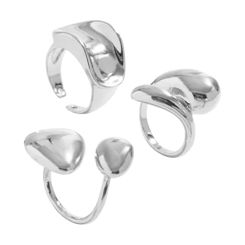 JENCVNL Gold/Silber Teardrop Chunky Ring 3/4 Stück Chunky Band Ringe Damen Offen Verstellbar Water Drop Ring Stapelbare Offene Golden Rings Tear Drop Ringe für Frauen Mädchen (Silber-1) von JENCVNL