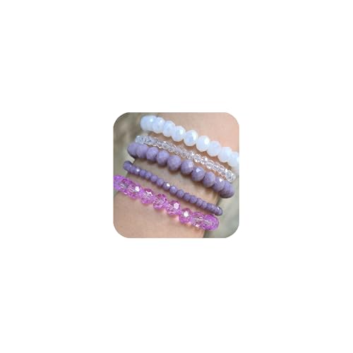 JENCVNL Mehrschichtiges Perlenarmband Stretch Damen 5 Stück Boho Perlenarmband Set Kristall Stretch Damen Armband Frauen Bohemian Armband Stapelbare (Lila) von JENCVNL