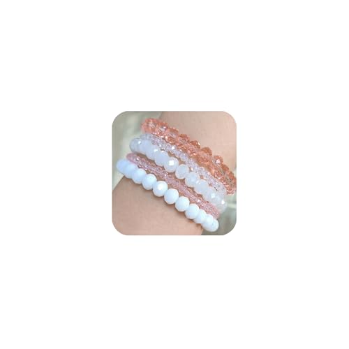 JENCVNL Mehrschichtiges Perlenarmband Stretch Damen 5 Stück Boho Perlenarmband Set Kristall Stretch Damen Armband Frauen Bohemian Armband Stapelbare (Rosa 1) von JENCVNL