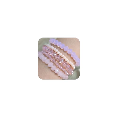 JENCVNL Mehrschichtiges Perlenarmband Stretch Damen 5 Stück Boho Perlenarmband Set Kristall Stretch Damen Armband Frauen Bohemian Armband Stapelbare (Rosa 2) von JENCVNL
