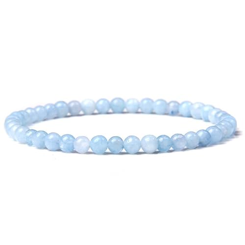 JENCVNL Naturstein Armband 4mm Echtes Naturstein Armband Damen Stretch Perlenarmbänder Edelstein Heilsteine Armbänder für Damen Frauen (Aquamarin) von JENCVNL