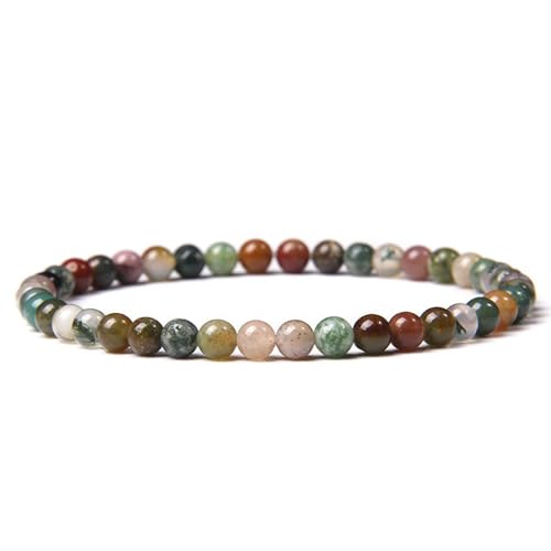 JENCVNL Naturstein Armband 4mm Echtes Naturstein Armband Damen Stretch Perlenarmbänder Edelstein Heilsteine Armbänder für Damen Frauen (Indischer Achat) von JENCVNL