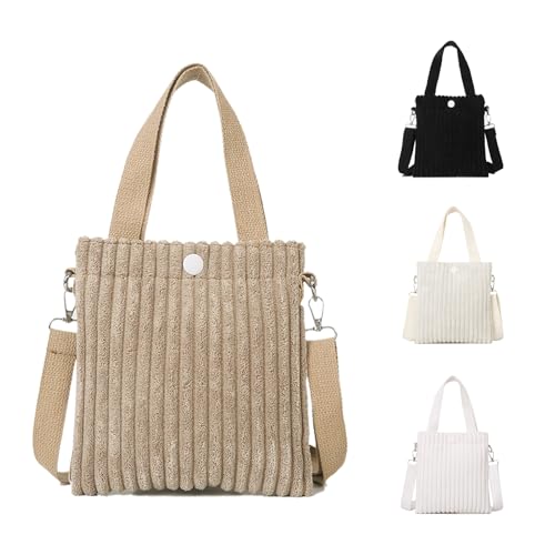 JENCVNL Umhängetasche Damen Cord Kleine Crossbody Bag Klein Tote Bag Handtasche Schultertasche Casual mit Verstellbarer Schultergurt Handytasche zum Umhängen für Tägliche Reisen Termine (Khaki) von JENCVNL