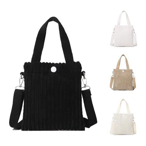 JENCVNL Umhängetasche Damen Cord Kleine Crossbody Bag Klein Tote Bag Handtasche Schultertasche Casual mit Verstellbarer Schultergurt Handytasche zum Umhängen für Tägliche Reisen Termine (Schwarz) von JENCVNL
