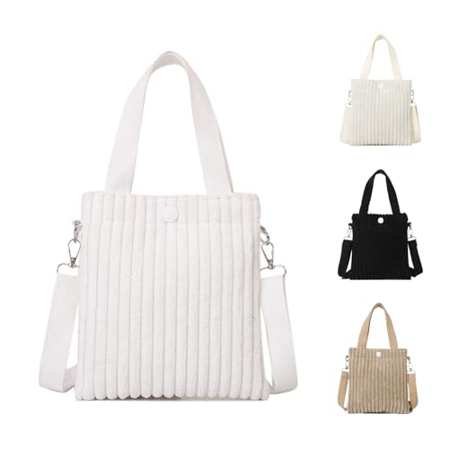 JENCVNL Umhängetasche Damen Cord Kleine Crossbody Bag Klein Tote Bag Handtasche Schultertasche Casual mit Verstellbarer Schultergurt Handytasche zum Umhängen für Tägliche Reisen Termine (Weiß) von JENCVNL