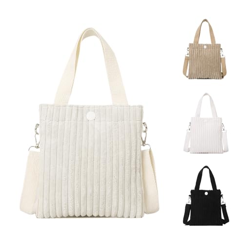 JENCVNL Umhängetasche Damen Cord Kleine Crossbody Bag Klein Tote Bag Handtasche Schultertasche Casual mit Verstellbarer Schultergurt Handytasche zum Umhängen für Tägliche Reisen Termine (Cremefarben) von JENCVNL