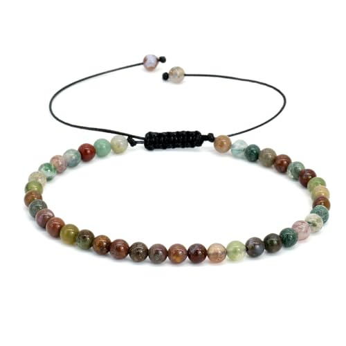 JENCVNL Naturstein Armband 4mm Echtes Naturstein Armband Damen Verstellbar Perlenarmbänder Edelsteinarmband Edelstein Armbänder für Damen Frauen (Indischer Achat) von JENCVNL