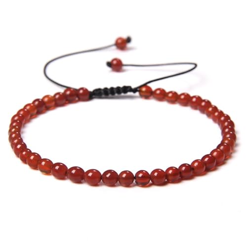 JENCVNL Naturstein Armband 4mm Echtes Naturstein Armband Damen Verstellbar Perlenarmbänder Edelsteinarmband Edelstein Armbänder für Damen Frauen (Karneol) von JENCVNL