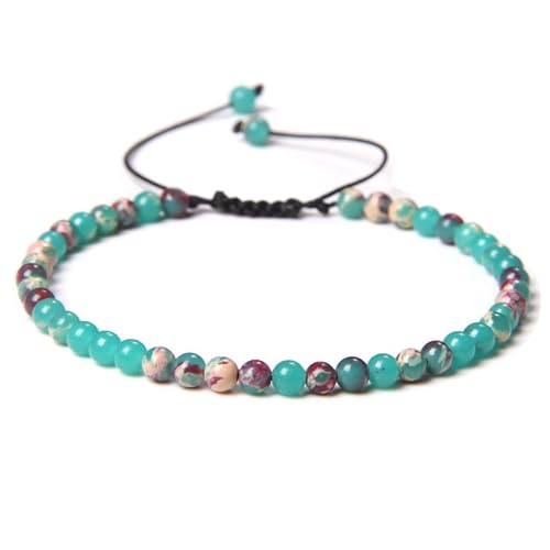 JENCVNL Verstellbar Naturstein Armband 4mm Echtes Naturstein Armband Damen Perlen Armbänder mit 4mm Perlen Handgefertigtes Edelsteinarmband für Damen Herren (Shoushan Stein) von JENCVNL