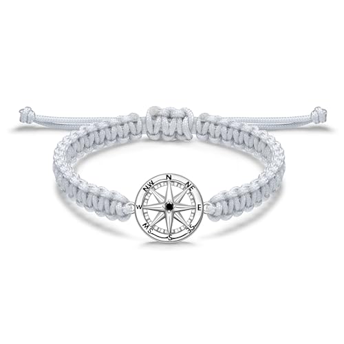 JENDEAR SHINE Kompass Armband für Herren aus 925er Silber, Verstellbare Handgewebte Seilkette, Vintage Herrenarmband von JENDEAR SHINE