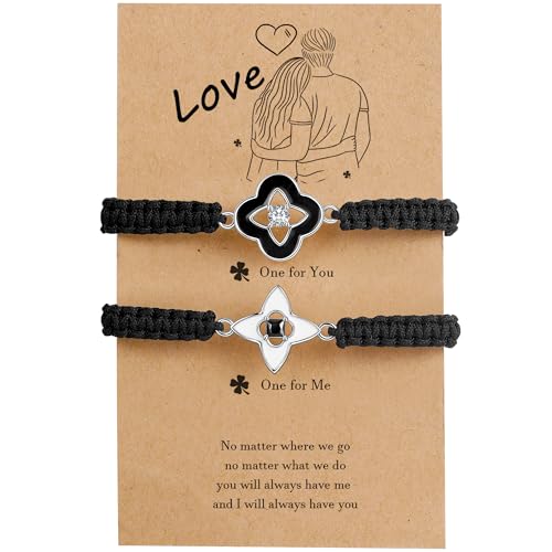 JENDEAR SHINE Paar Passendes Armband, Kleeblatt Geflochtenes Seil Armband, Geschenk für Freund Freundin Männer Frauen und Liebhaber von JENDEAR SHINE