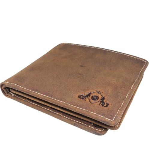 JENES & JANDURA Handgemachte Leder Geldbörse Herren Unisex Vintage Premium Hunter Kalbsleder Portemonnaie Querformat Kartenbörse Brieftasche Geldbeutel Kartenetui Wallet Braun 12 x 9,5 x 2 cm von JENES&JANDURA