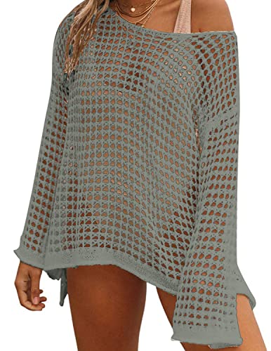 JENJON Damen Gestrickte Strandkleid Bikini Cover Up Sommer Mini Cutout Crochet Pareos Kleid Strandponcho Grün Einheitsgröße A-Grün Einheitsgröße von JENJON