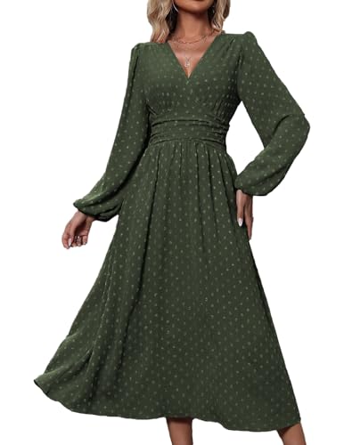 JENJON Damen Kleid Langarm V-Ausschnit Tunika Maxi Einfarbig Polka Dots Casual Hohe Taille Freizeitkleid Herbst Winter JENJON Damen Kleid Langarm V-Ausschnit Tunika Maxi Einfarbig Polka Dots Casual Hohe Taille Freizeitkleid Herbst Winter von JENJON