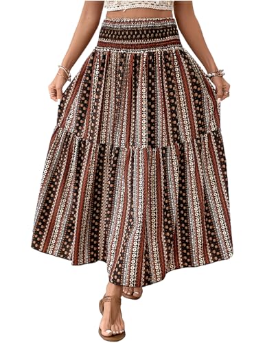 JENJON Damen Lang Rock 2 in 1 Blumen Strandkleid Elastische Taille Bohemien Maxirock Vintage Freizeitrock von JENJON