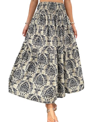 JENJON Damen Lang Rock 2 in 1 Blumen Strandkleid Elastische Taille Bohemien Maxirock Vintage Freizeitrock von JENJON