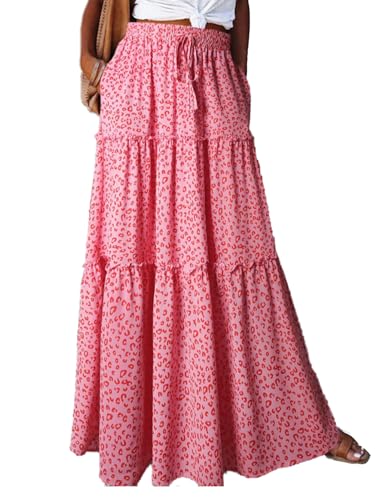 JENJON Damen Lang Rock Blumen Elastische Taille Bohemien Maxirock Vintage Strand Freizeitrock mit Tasche von JENJON