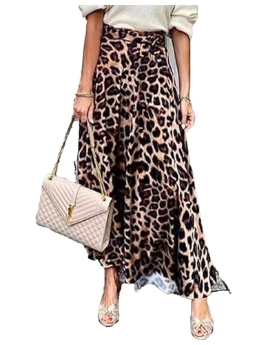 JENJON Damen Rock Lang Gedruckter Casual Hohe Elastische Taille Boho Blumen Ärmellos RohrchenSommerrock Strandkleider D-Leopardenmuster M von JENJON