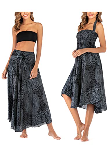 JENJON Damen Strandkleid Shirred Casual Ärmellos Rohrchenkleider Boho Rock A-Schwarz Einheitsgröße von JENJON