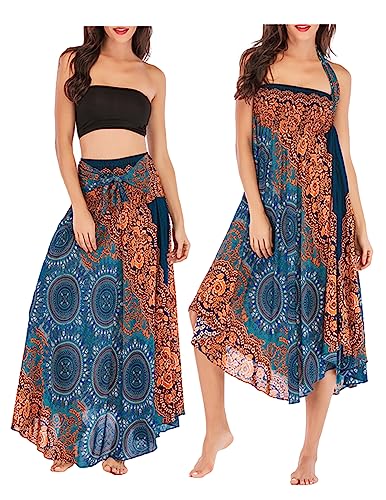 JENJON Damen Strandkleid Shirred Casual Ärmellos Rohrchenkleider Boho Rock B-Grün Einheitsgröße von JENJON