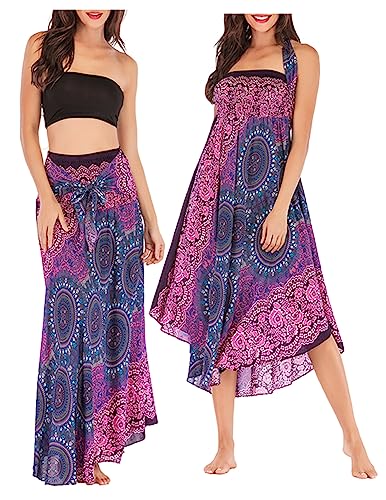 JENJON Damen Strandkleid Shirred Casual Ärmellos Rohrchenkleider Boho Rock B-Violett Einheitsgröße von JENJON