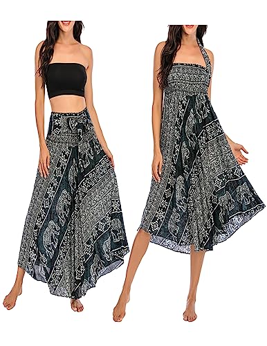 JENJON Damen Strandkleid Shirred Casual Ärmellos Rohrchenkleider Boho Rock E-Schwarz Einheitsgröße von JENJON