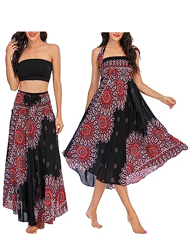 JENJON Damen Strandkleid Shirred Casual Ärmellos Rohrchenkleider Boho Rock G-Schwarz Einheitsgröße von JENJON