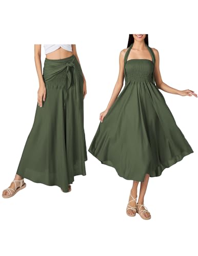 JENJON Damen Strandkleid Shirred Casual Ärmellos Rohrchenkleider Boho Rock von JENJON