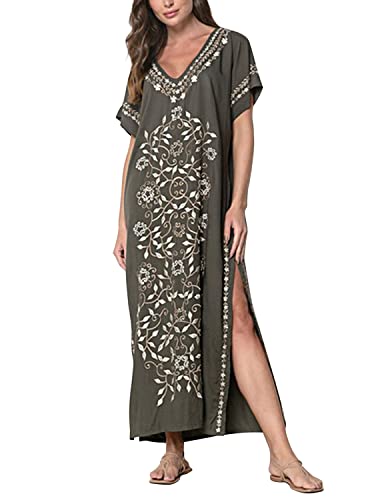 JENJON Damen Strandkleider Baumwolle Maxi Elegante Boho Sommer Lose Kaftan Strand Langes Bikini Cover Ups von JENJON