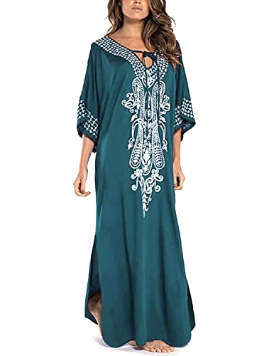 JENJON Damen Strandkleider Baumwolle Maxi Elegante Boho Sommer Lose Kaftan Strand Langes Bikini Cover Ups von JENJON