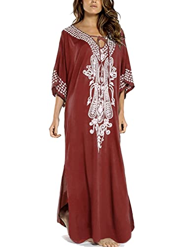 JENJON Damen Strandkleider Baumwolle Maxi Elegante Boho Sommer Lose Kaftan Strand Langes Bikini Cover Ups von JENJON