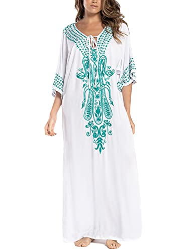 JENJON Damen Strandkleider Baumwolle Maxi Elegante Boho Sommer Lose Kaftan Strand Langes Bikini Cover Ups von JENJON