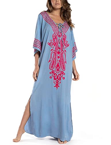 JENJON Damen Strandkleider Baumwolle Maxi Elegante Boho Sommer Lose Kaftan Strand Langes Bikini Cover Ups von JENJON