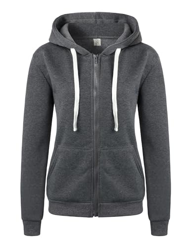 JENJON Damen Sweatjacke mit Reißverschluss Casual Hoodie Kapuzen Jacke Doppellagigem Stoff für Herbst und Winter A-Grau-1 XL von JENJON