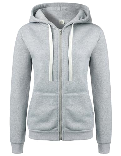 JENJON Damen Sweatjacke mit Reißverschluss Casual Hoodie Kapuzen Jacke Doppellagigem Stoff für Herbst und Winter A-Grau XL von JENJON