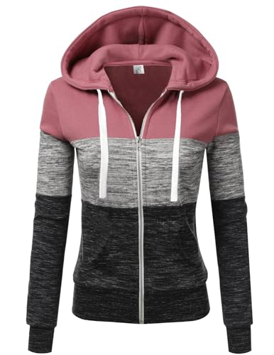 JENJON Damen Sweatjacke mit Reißverschluss Casual Hoodie Kapuzen Jacke Doppellagigem Stoff für Herbst und Winter B-Rosa S von JENJON