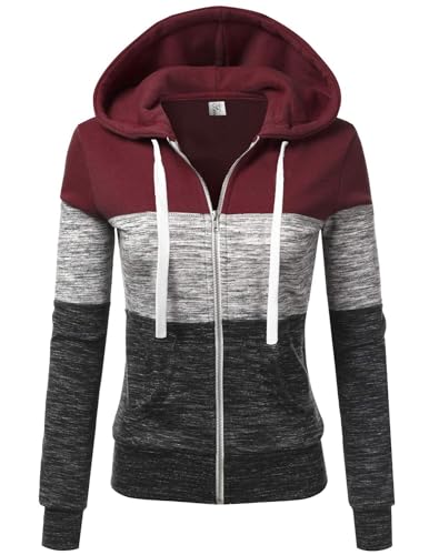 JENJON Damen Sweatjacke mit Reißverschluss Casual Hoodie Kapuzen Jacke Doppellagigem Stoff für Herbst und Winter B-Rot XL von JENJON