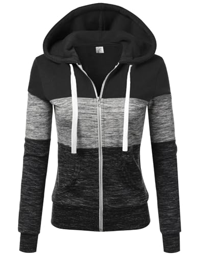 JENJON Damen Sweatjacke mit Reißverschluss Casual Hoodie Kapuzen Jacke Doppellagigem Stoff für Herbst und Winter B-Schwarz XL von JENJON