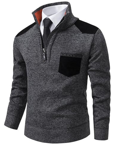 JENJON Herren Strickpullover Stehkragen Kontrastspleiße Grobstrick Einfarbig Pullover mit Reißverschluss Verdicken Herbst Winter JENJON Herren Strickpullover Stehkragen Kontrastspleiße Grobstrick Einfarbig Pullover mit Reißverschluss Verdicken Herbst Winter von JENJON