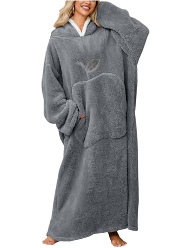 JENJON Lange Hoodie Decke für Damen Herren mit Ärmeln Verlängert Übergroße Flanell Fleece Hoodie Decke Tragbar Ganzkörperdecke Winter von JENJON