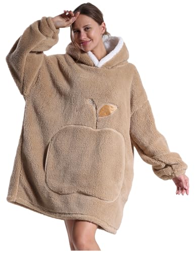 JENJON Lange Hoodie Decke für Damen Herren mit Ärmeln Verlängert Übergroße Flanell Fleece Hoodie Decke Tragbar Ganzkörperdecke Winter von JENJON