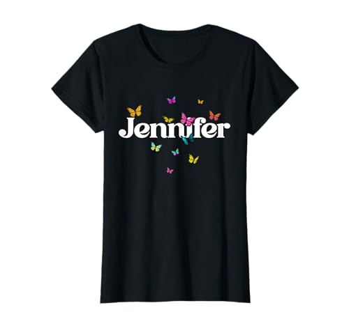 Jennifer - Schöner Mädchen Name mit bunten Schmetterlingen T-Shirt von JENNIFER Tochter Enkel Geburtstag Geschenkideen