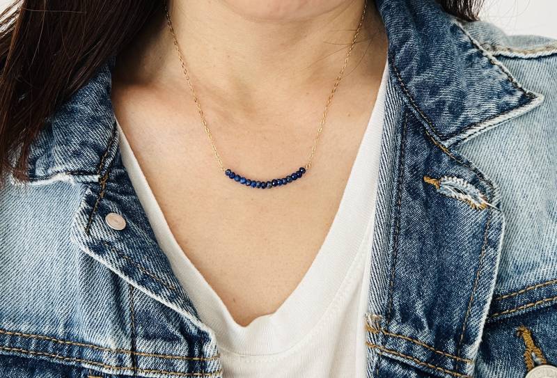 Blaue Lapis Perlen Halskette Gold, Rose Gold Oder Silber // Handgemachte Geschenk Edelstein von JENNYandJUDE