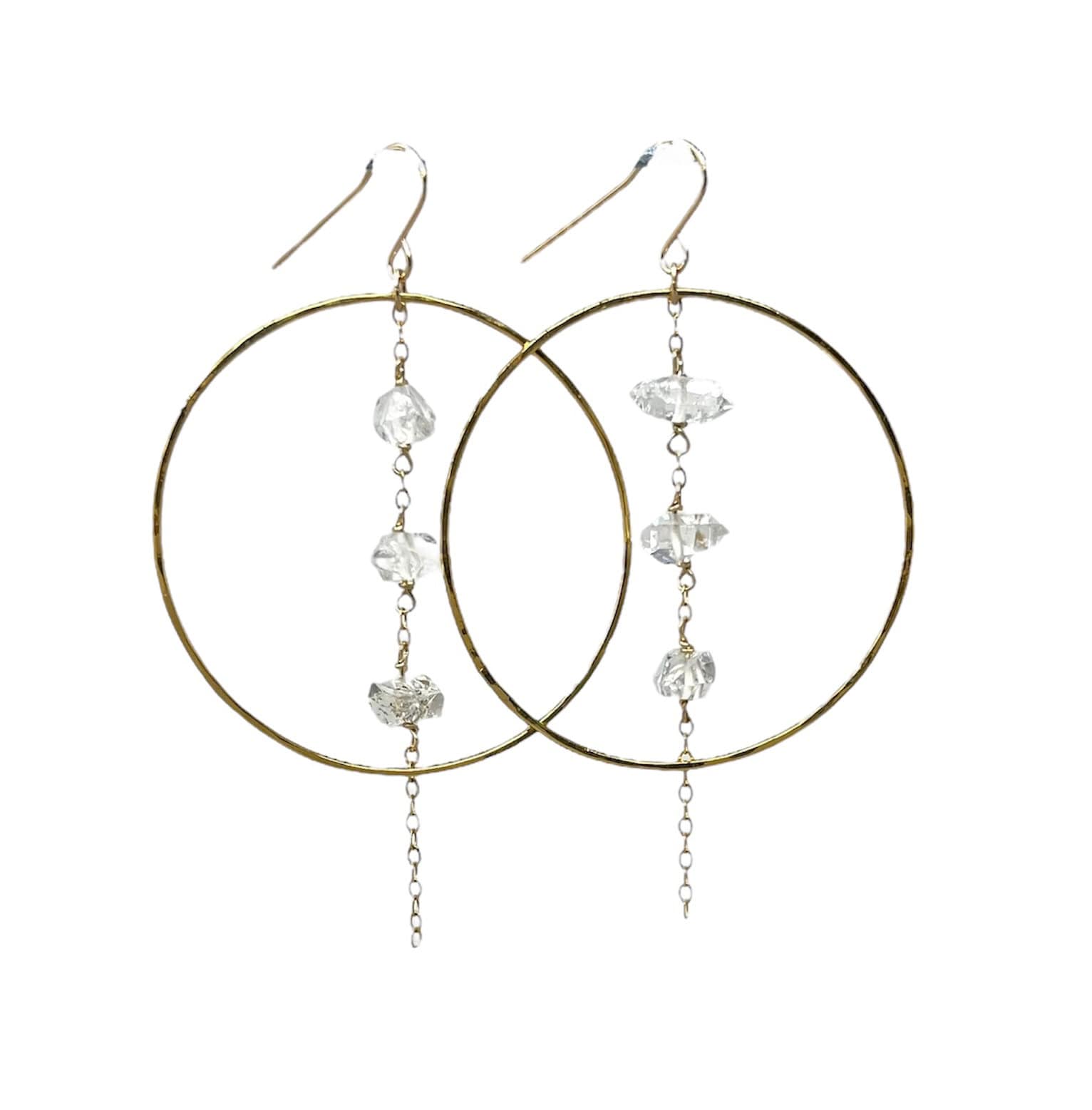 Drei Baumelnde Herkimer Gold Fill Gehämmerte Kreis Creolen Auch in Sterling Silber von JENNYandJUDE