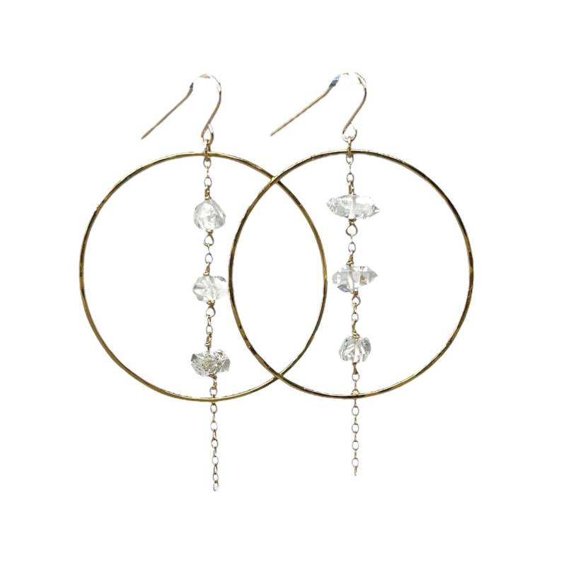 Drei Baumelnde Herkimer Gold Fill Gehämmerte Kreis Creolen Auch in Sterling Silber von JENNYandJUDE