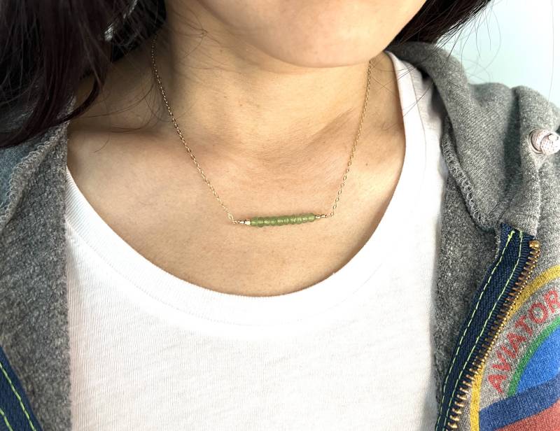 Gerade Bar Grüner Aventurin Perlen Halskette Gold Rose Oder Silber von JENNYandJUDE