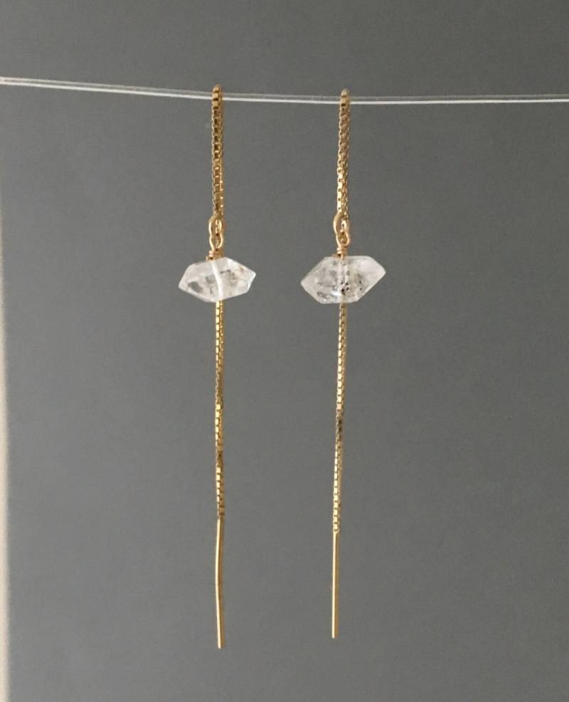 Herkimer Diamant Box Kette Threader Ohrringe in Gold Oder Silber Herkimer Diamant Box Kette Threader Ohrringe in Gold Oder Silber von JENNYandJUDE