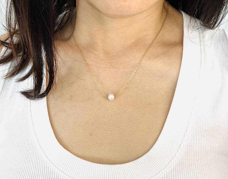 Weiße Süßwasserperlenkette - 14K Gold Fill Sterlingsilber, Oder Roségold Zierlicher Perlenanhänger Eleganter Braut- & Alltagsschmuck von JENNYandJUDE
