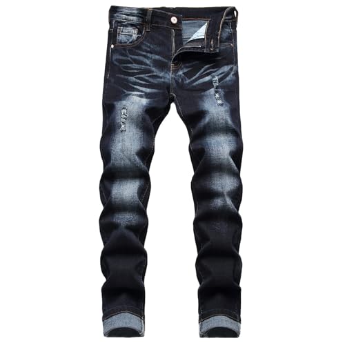 Herren Slim Fit Stretch Jeans Ripped Skinny für Männer Distressed Destroyed Straight Leg Mode Komfort Flex Waist Jeans Teenager Casual Fashion Designer Classic Regular Fit Basic Denim Pants, von JENY-LUCK